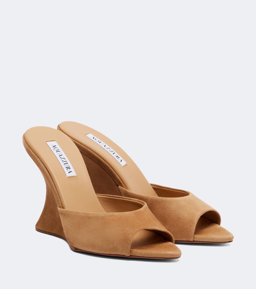 aquazzura bisous suede wedge mules