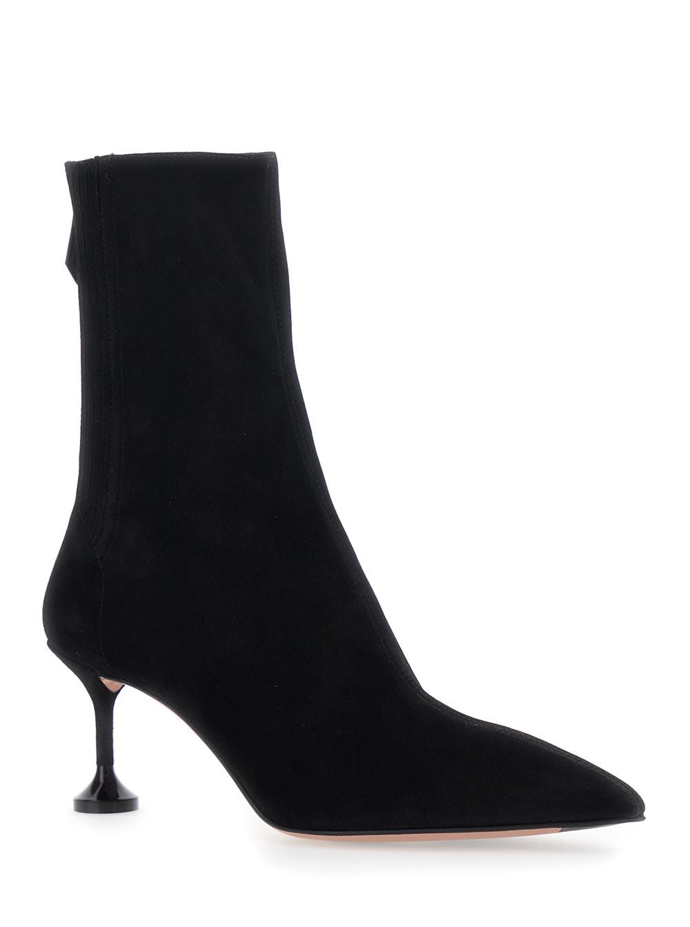 aquazzura black ankle boots with pointed toe and back closure in suede woman