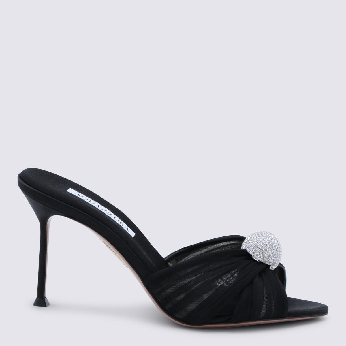 aquazzura black satin mistery mules