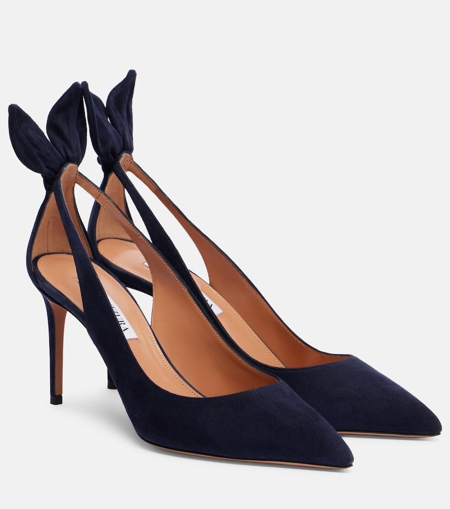 aquazzura bow tie 85 suede pumps