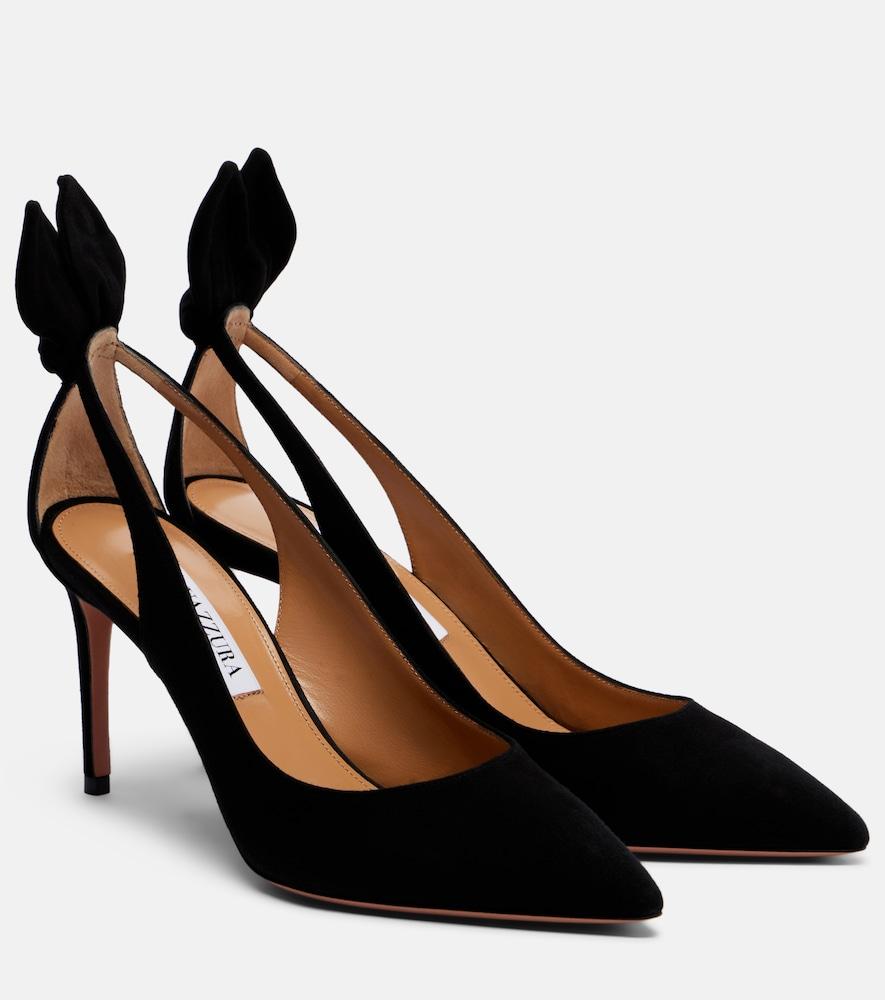 aquazzura bow tie 85 suede pumps
