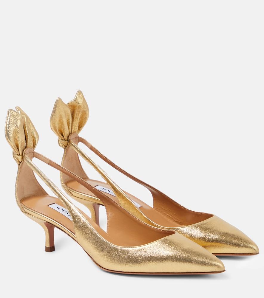 aquazzura bow tie metallic leather pumps