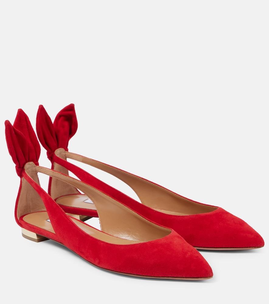 aquazzura bow tie suede ballet flats