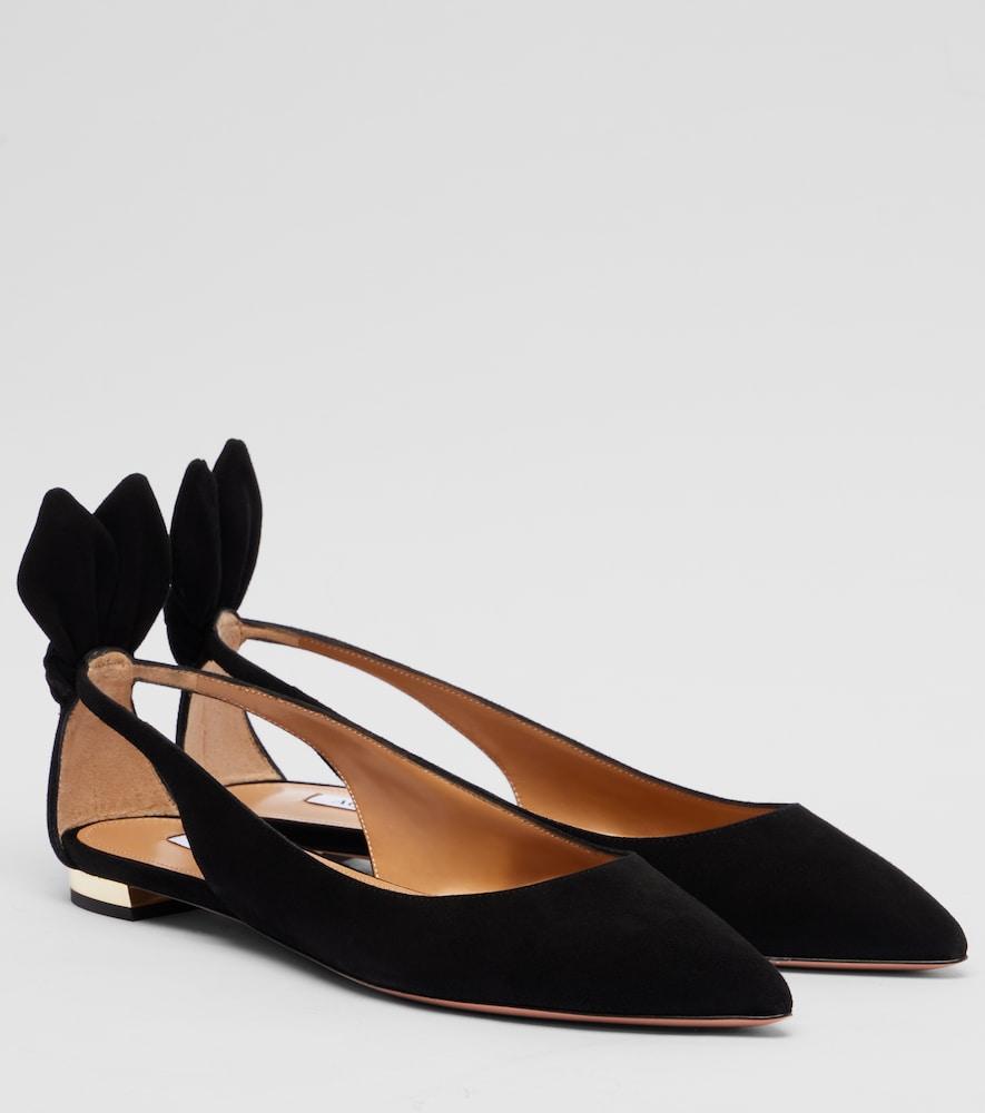 aquazzura bow tie suede ballet flats