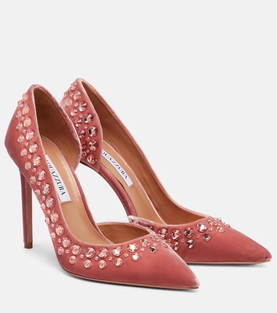 aquazzura cosmic love 105 embellished velvet pumps