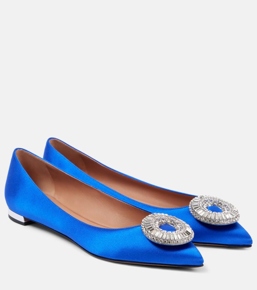 aquazzura crystal hoop satin ballet flats