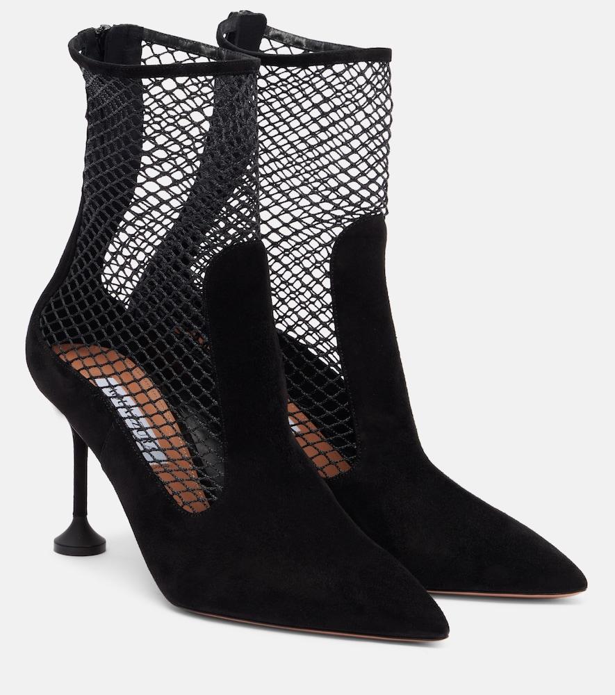 aquazzura dawn 85 suede and mesh ankle boots