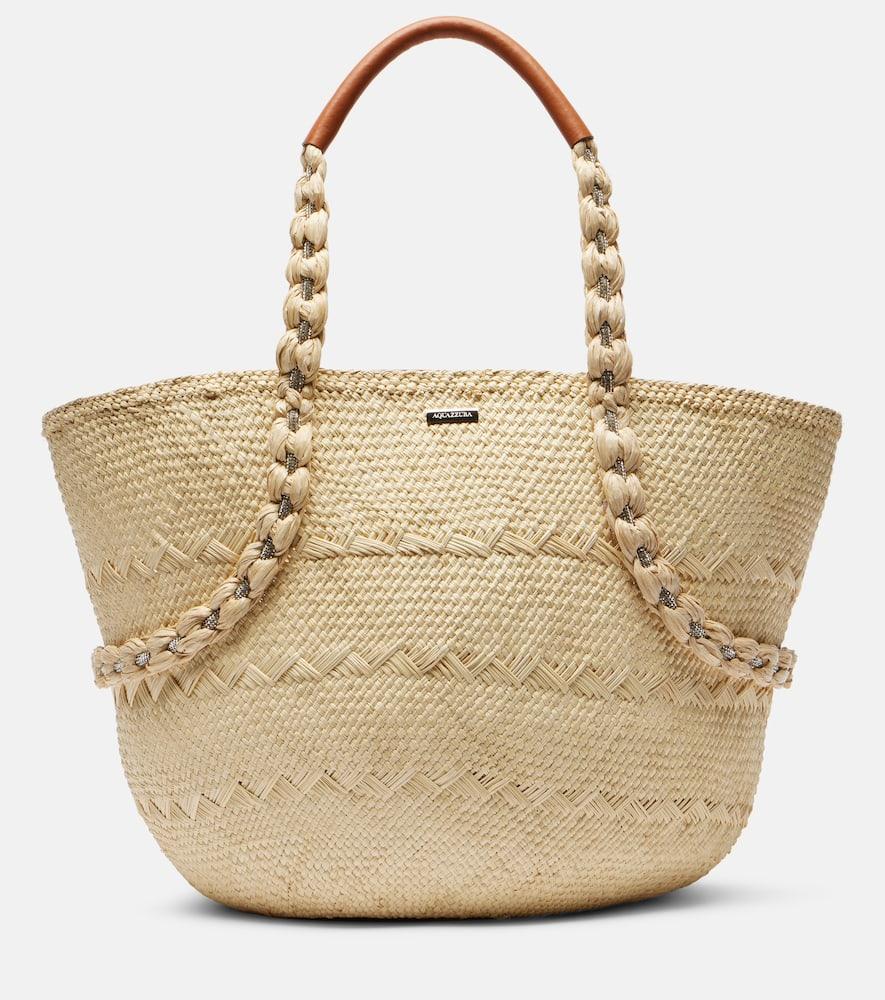 aquazzura isla raffia tote bag