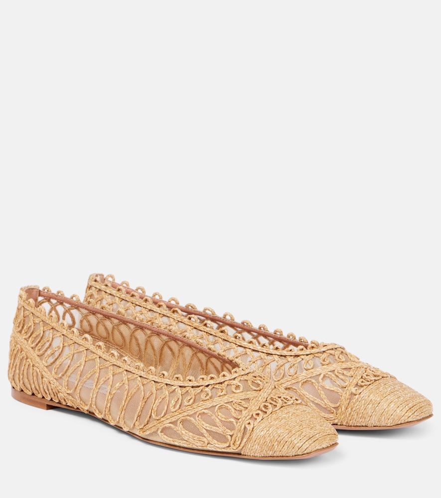 aquazzura kahlo raffia and mesh ballet flats