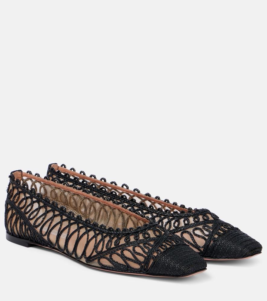 aquazzura kahlo raffia and mesh ballet flats