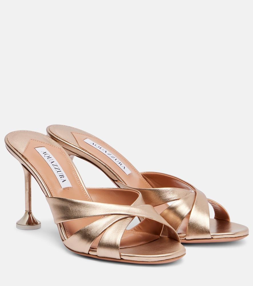 aquazzura kiss me quick metallic leather mules