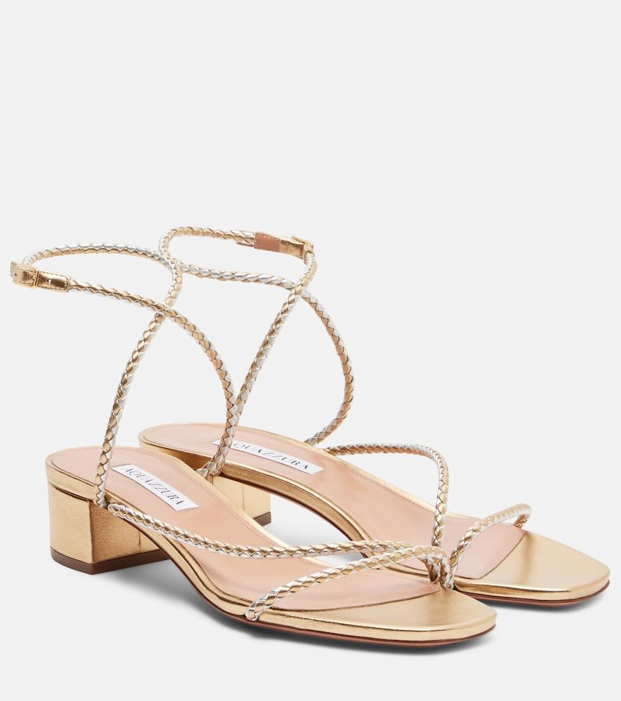 aquazzura luca braided metallic leather sandals