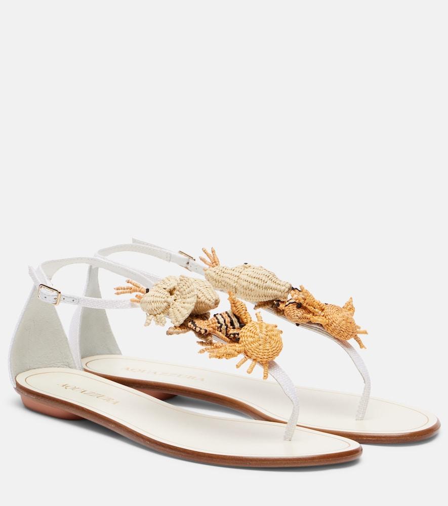 aquazzura marea raffia and leather thong sandals