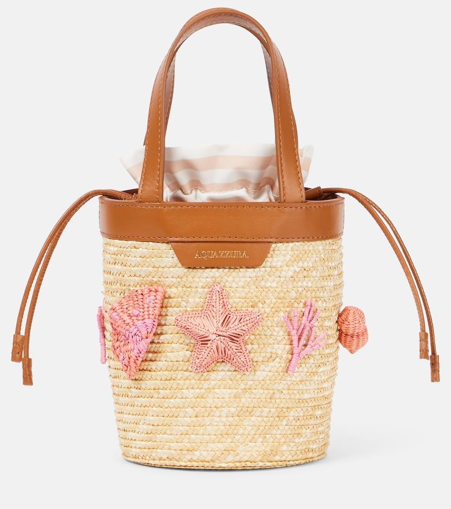 aquazzura marea small appliqué raffia bucket bag