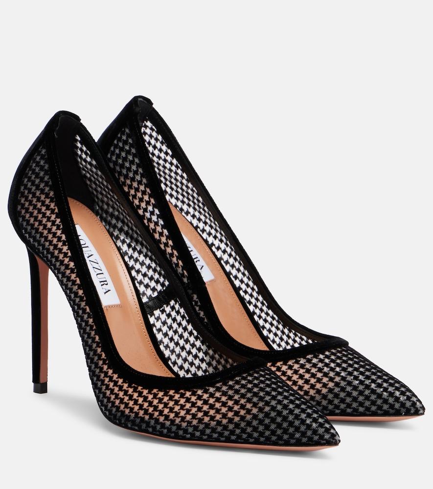 aquazzura nude 105 houndstooth velvet pumps