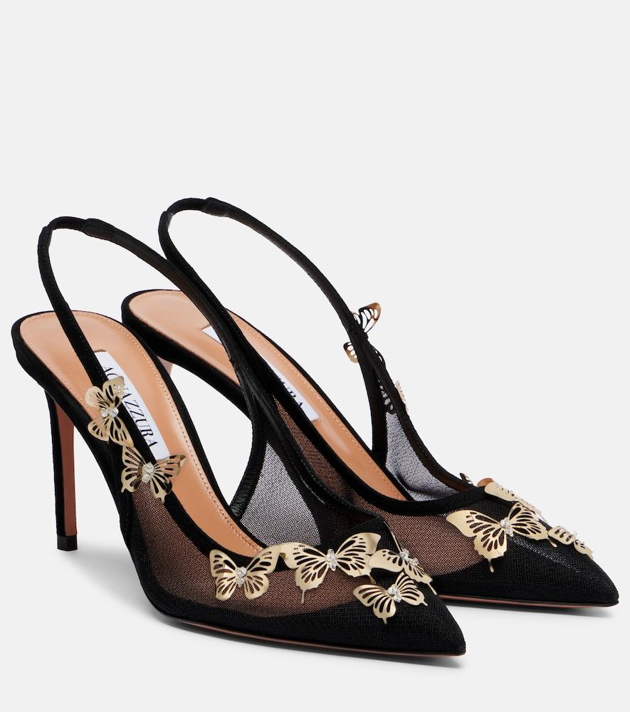 aquazzura papillon embellished mesh slingback pumps