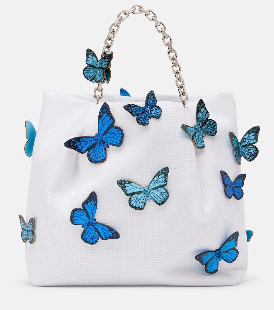 aquazzura papillon mini appliqué raffia tote bag