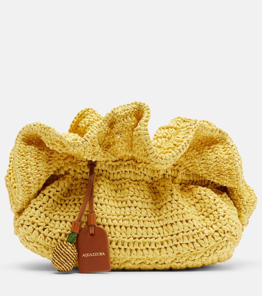 aquazzura paradise raffia clutch