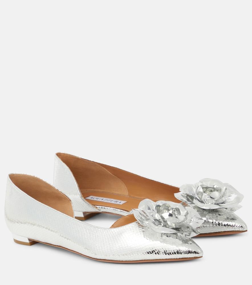 aquazzura paris rose mirrored leather ballet flats