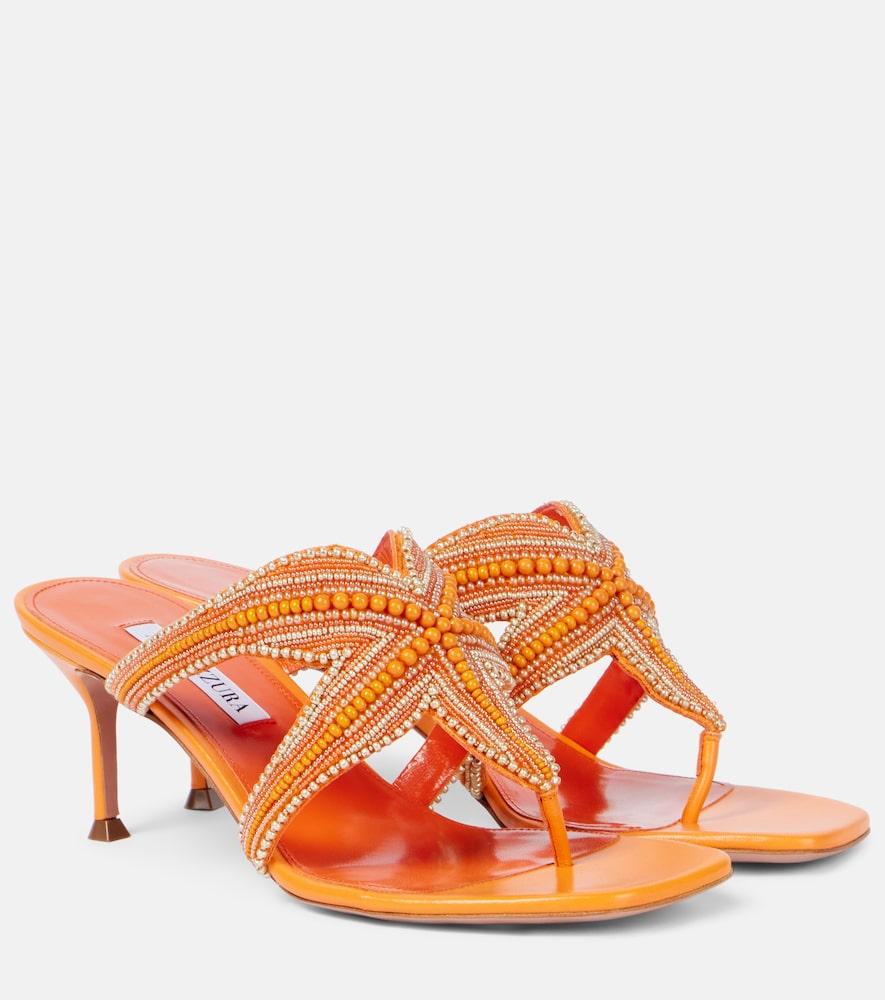 aquazzura reef star beaded leather thong sandals