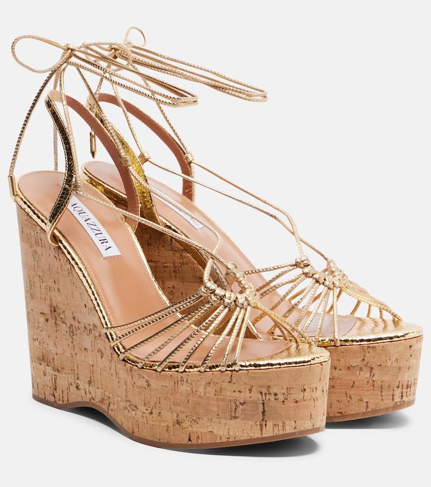aquazzura ritmo metallic leather wedge sandals