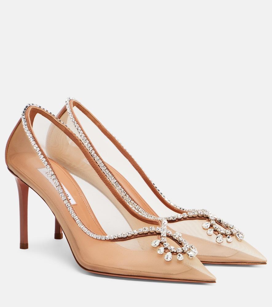 aquazzura seduction 85 embellished mesh pumps