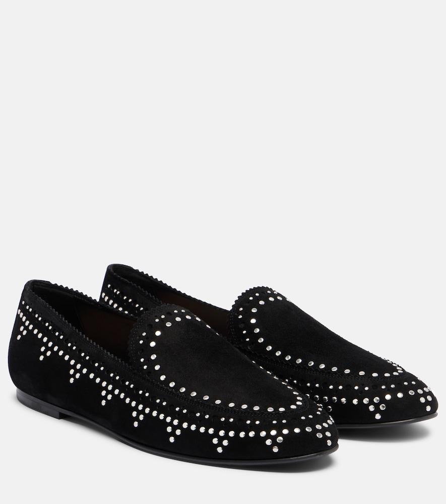 aquazzura skye studded suede loafers