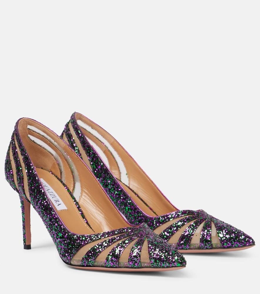 aquazzura spy75 glitter mesh pumps