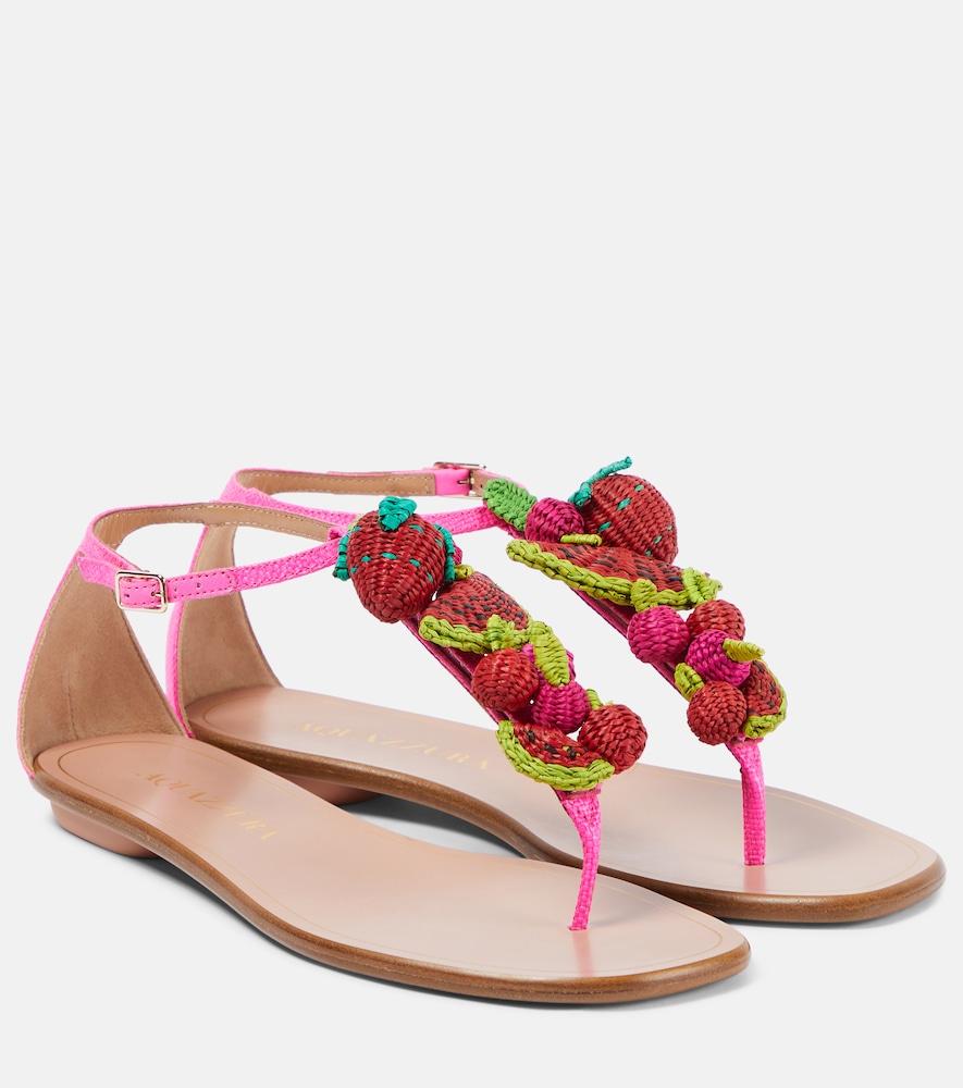 aquazzura strawberry punch raffia thong sandals