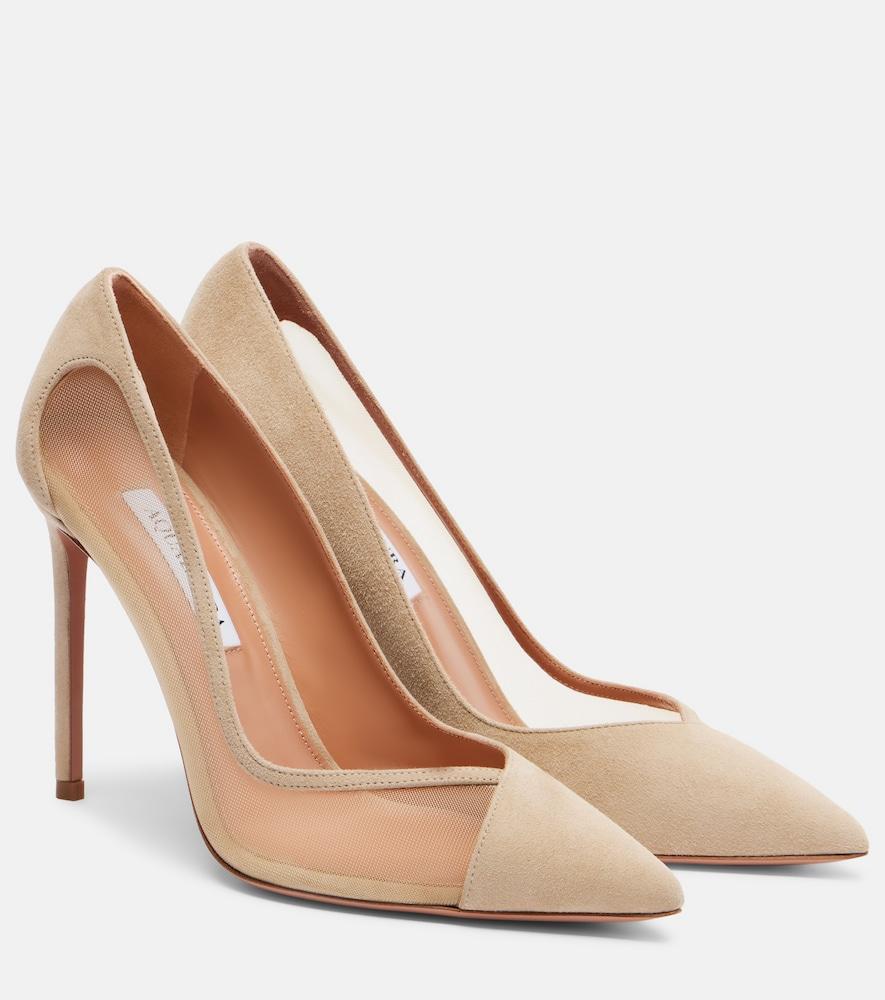 aquazzura studio 105 mesh and suede pumps