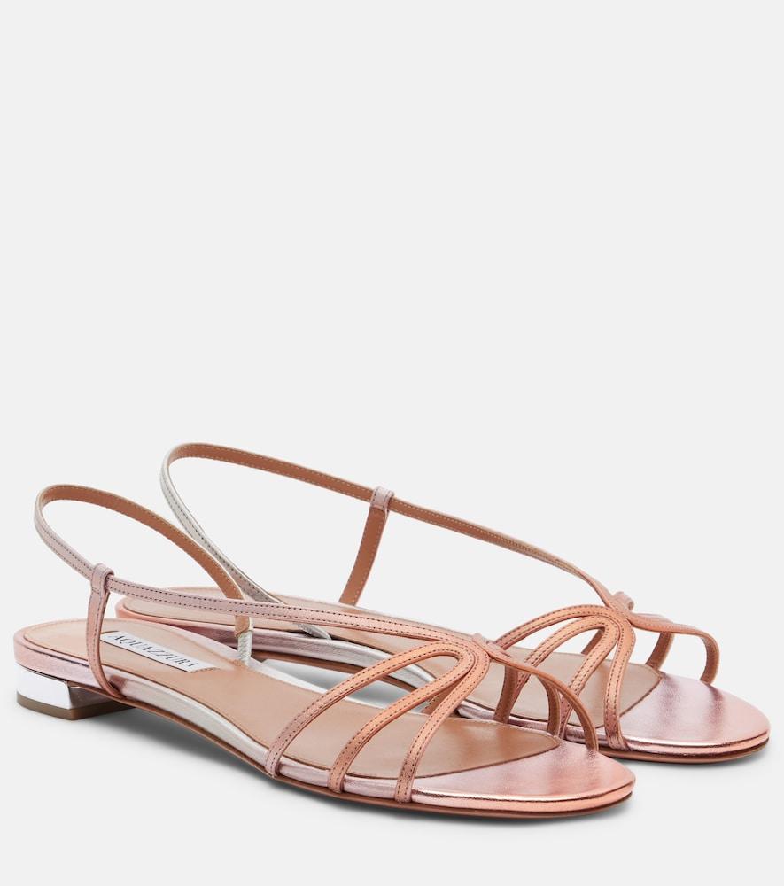 aquazzura talk to me metallic leather sandals