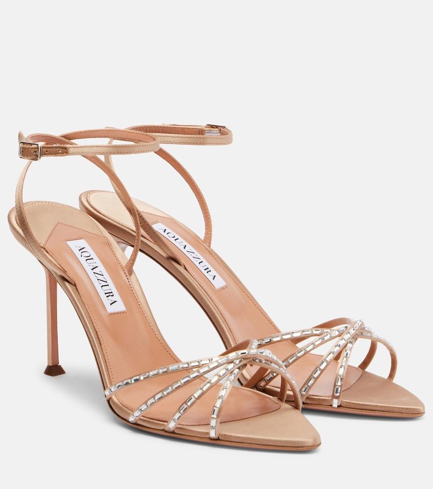 aquazzura tell me 85 embellished satin sandals