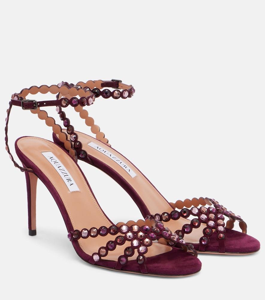 aquazzura tequila 85 embellished suede sandals