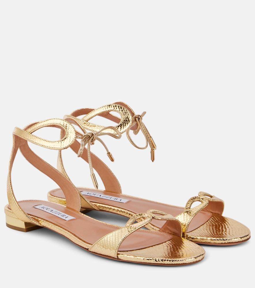 aquazzura tessa metallic leather sandals