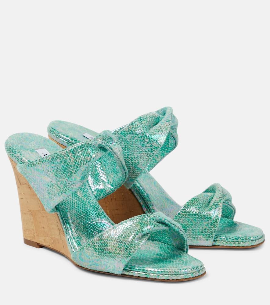 aquazzura twist metallic leather wedge mules