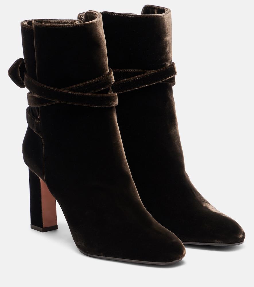 aquazzura very bow 85 velvet ankle boots