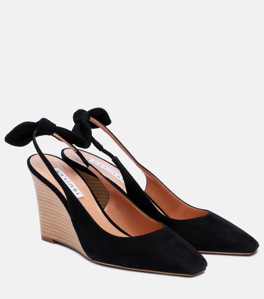 aquazzura very bow tie 85 suede wedges
