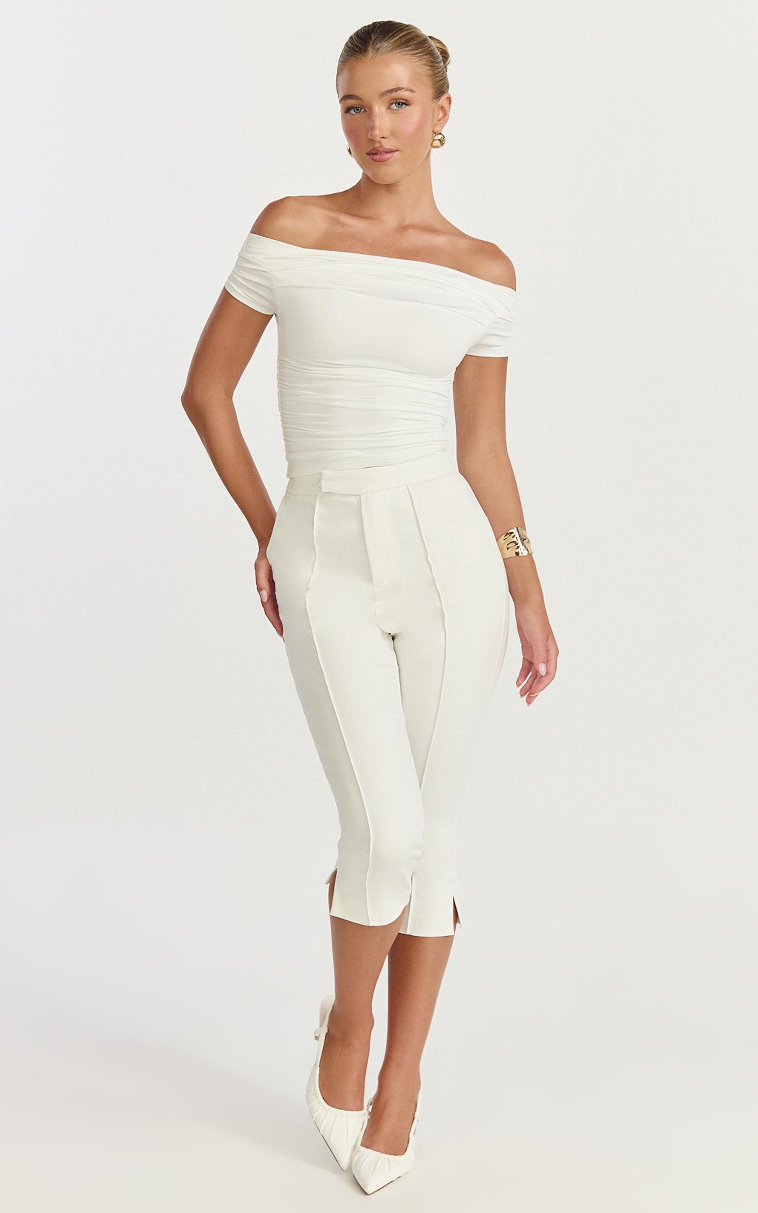 arabella pants - capri slim fit side split pants in white