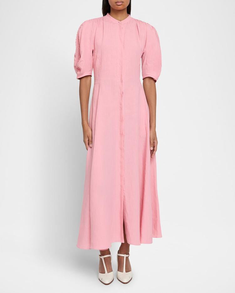 arabella puff-sleeve linen dress