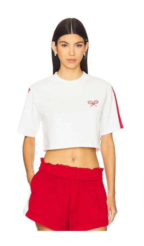 araminta james racquet crop tee in white.