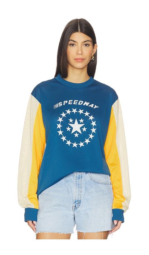 araminta james speedway long sleeve tee in blue,yellow.