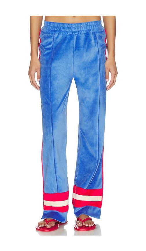 araminta james velour stripe trackpant in blue,red.