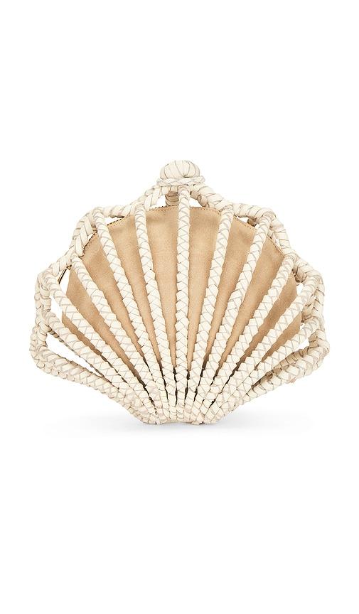 aranaz oskola leather clutch in white.