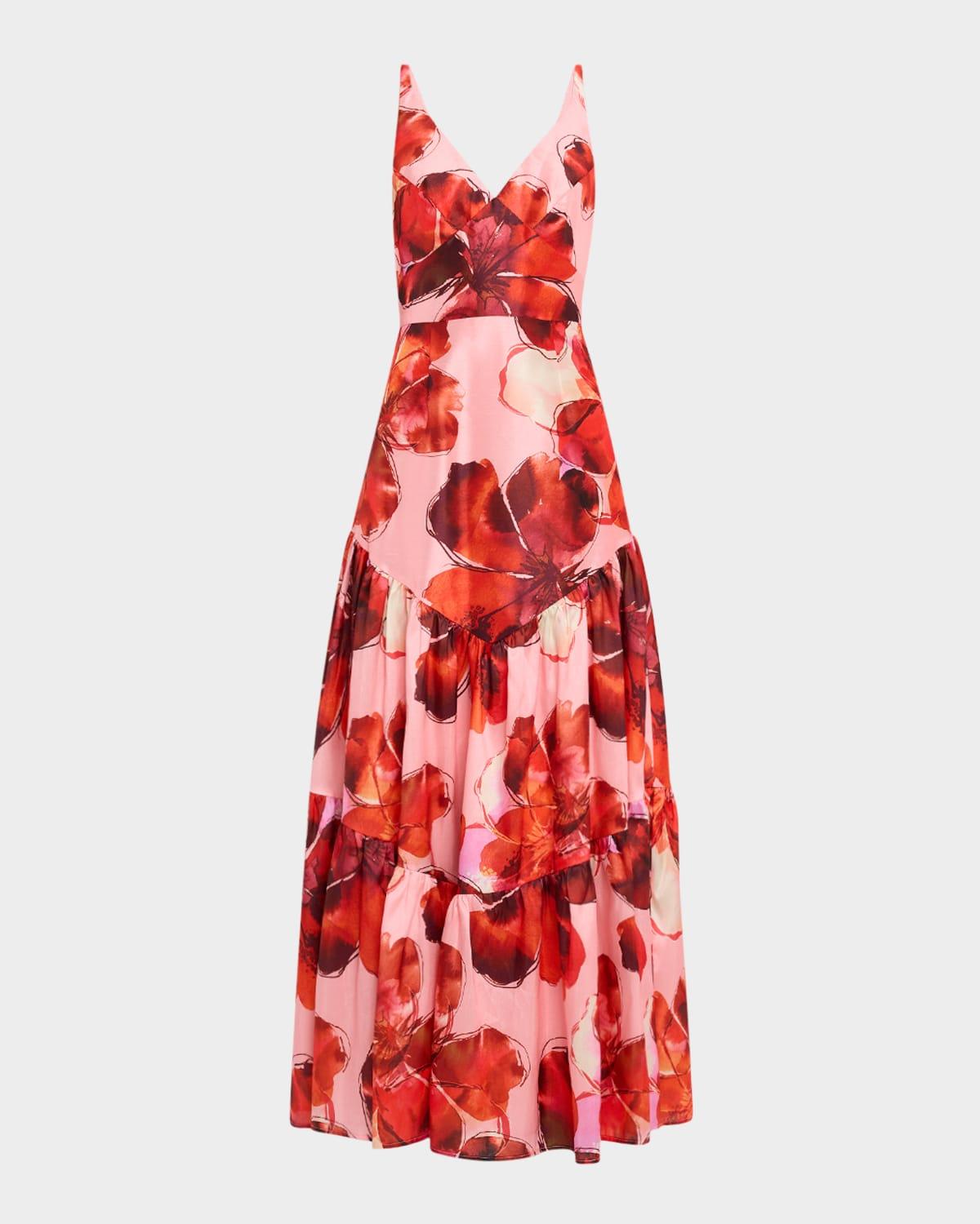 arden tiered floral-print maxi dress