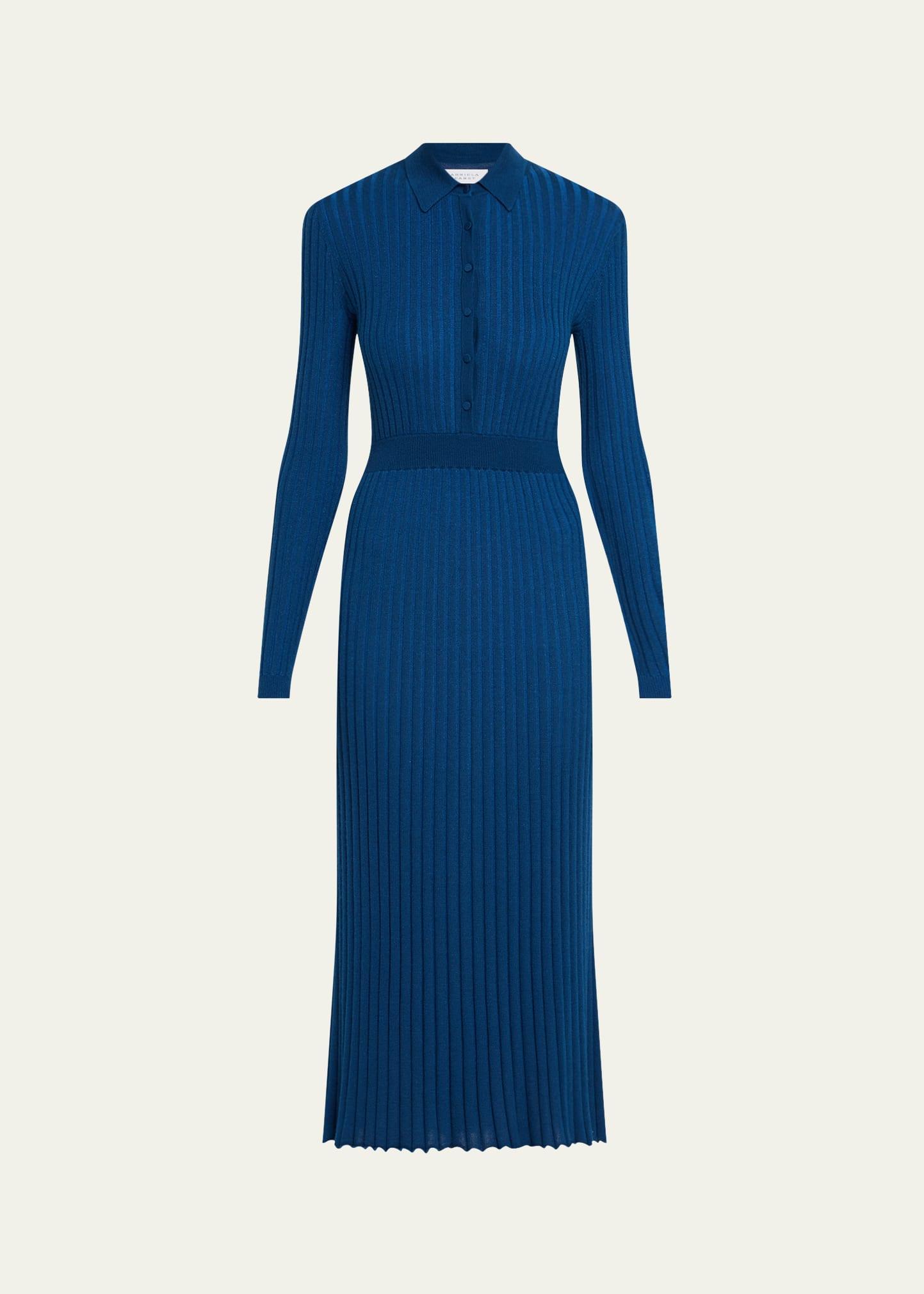 ardor cashmere pleated knit midi polo dress