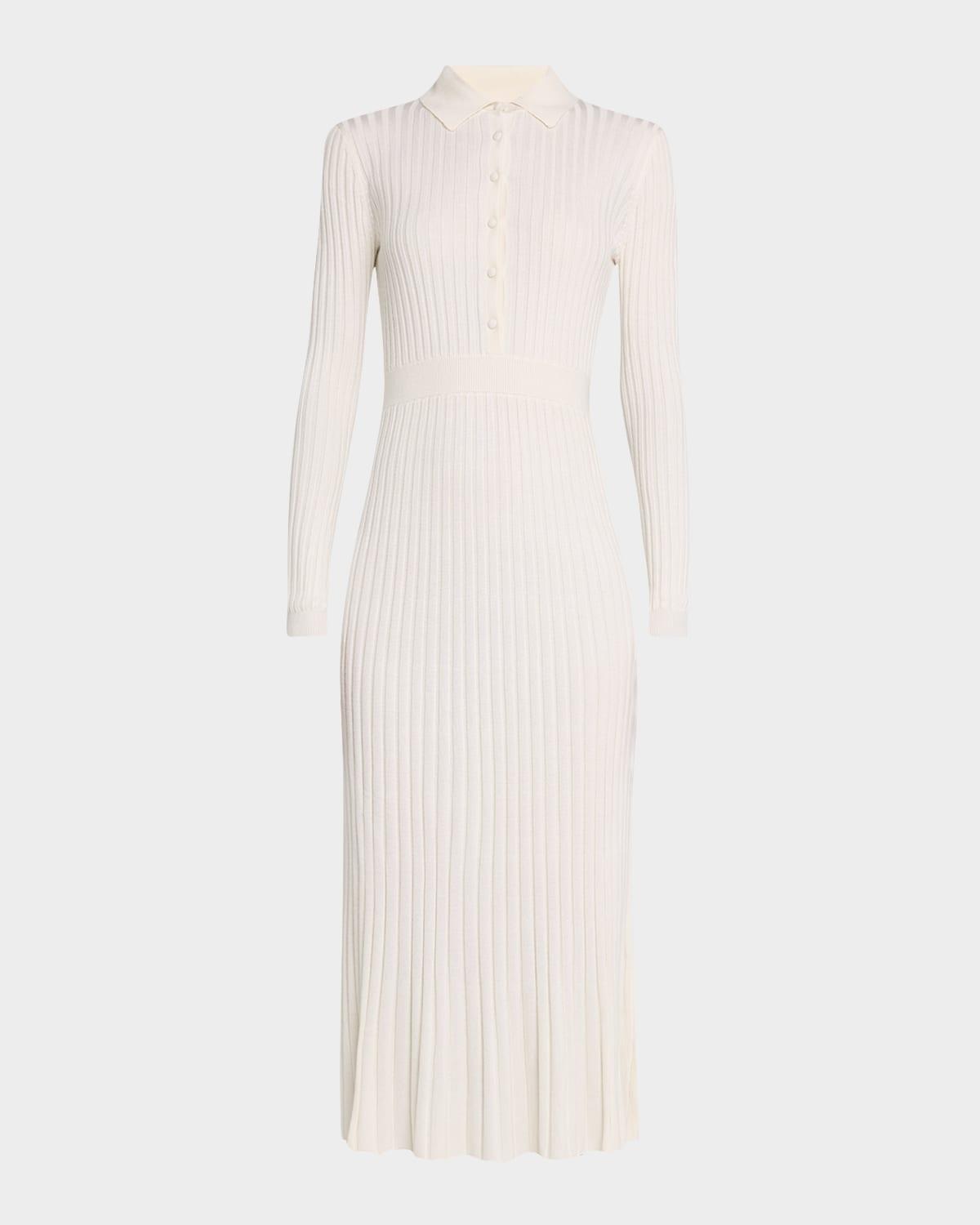 ardor long-sleeve rib-knit midi polo dress