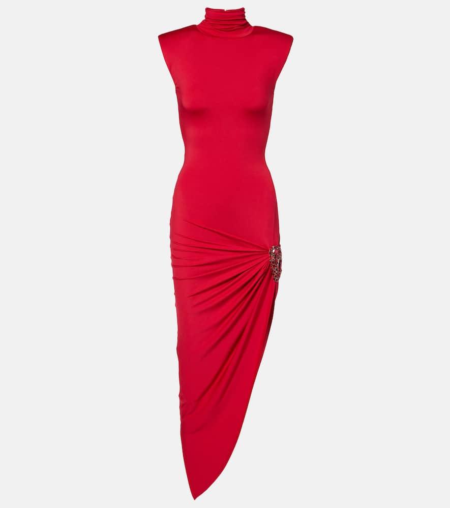 area asymmetric embellished midi dress