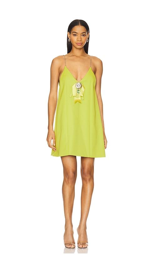 area crystal embellished bow mini dress in green.