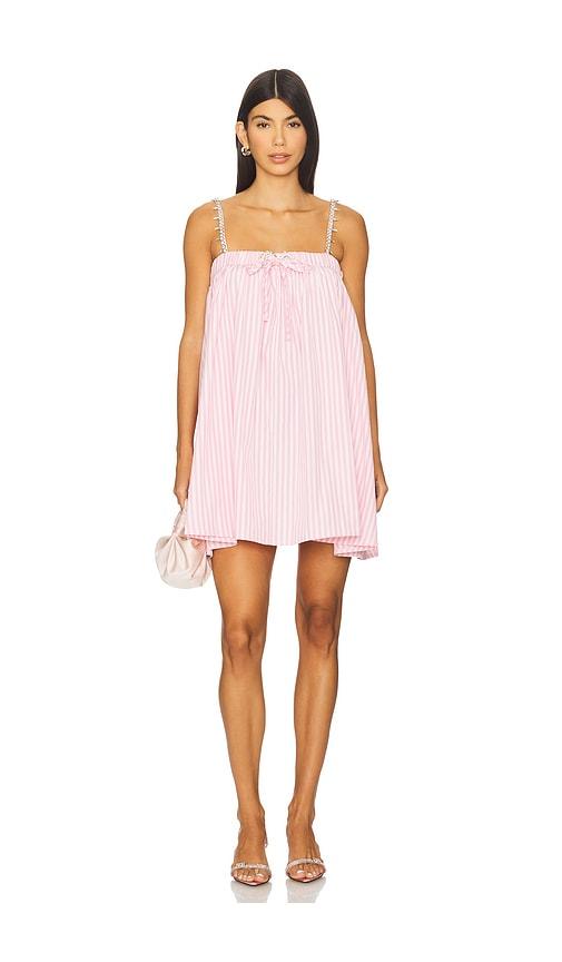 area crystal grommet poplin mini dress in pink.