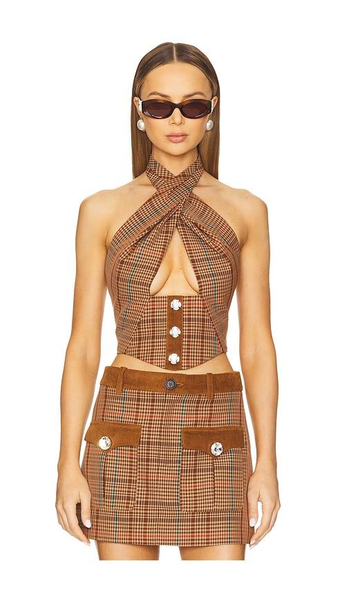 area crystal halter top in brown.
